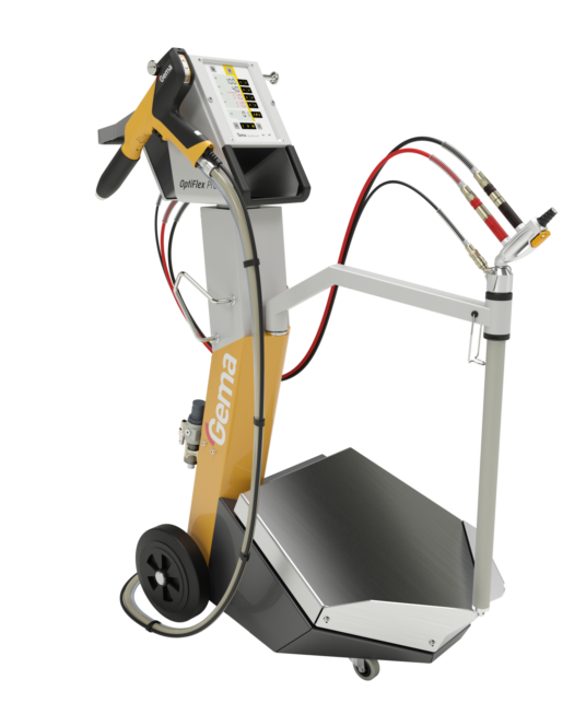 Gema OptiFlex Pro B manual powder coating system with OptiSelect Pro gun and box feed powder coating unit