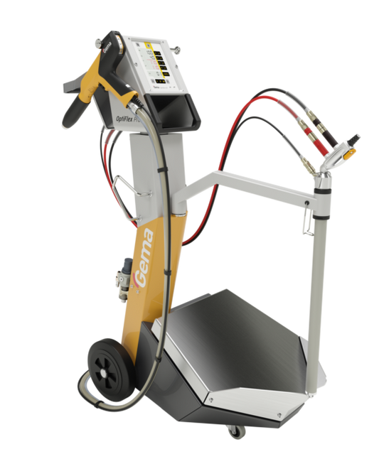 Gema OptiFlex Pro B manual powder coating system with OptiSelect Pro gun and box feed powder coating unit