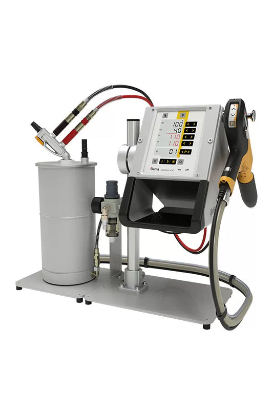 Gema OptiFlex Pro L laboratory manual powder coating system with OptiSelect Pro gun and 4-liter fluidized hopper
